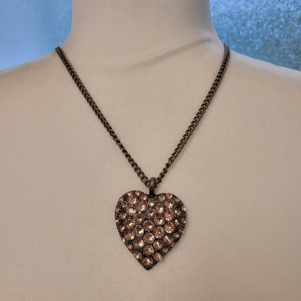 Antique Pave Dusty Rose CZ Diamonds Set In An Antique Brass Heart